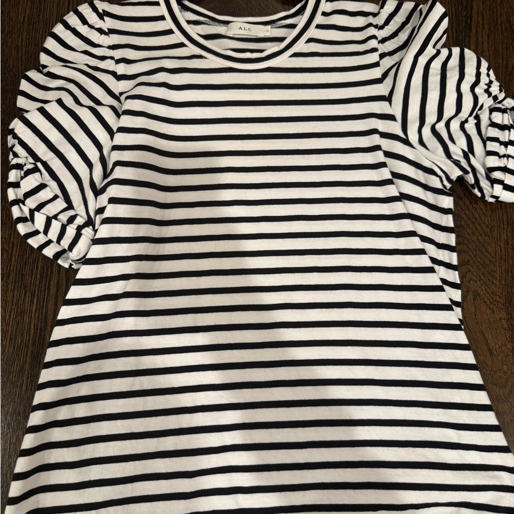 A.L.C. Black and White Striped Short Sleeve Tee